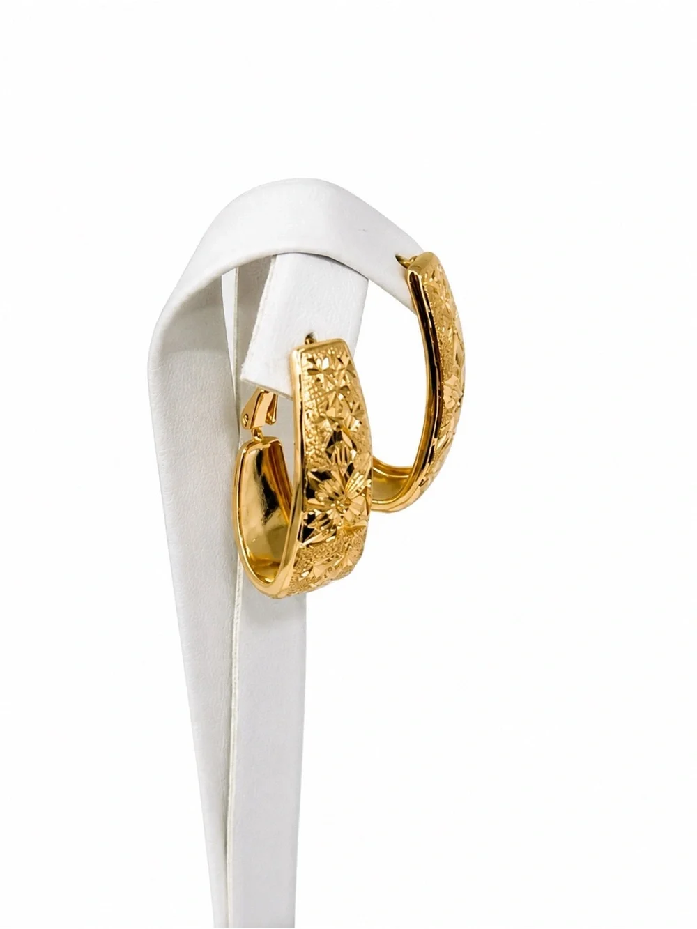 14k Gold Filled Floral Engraved Hoop Earrings - Women Jewelry